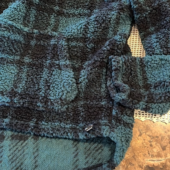 PINK Victoria’s Secret Green Plaid Cozy Plush Sherpa Pullover Hoodie XS Relaxed - Picture 8 of 10